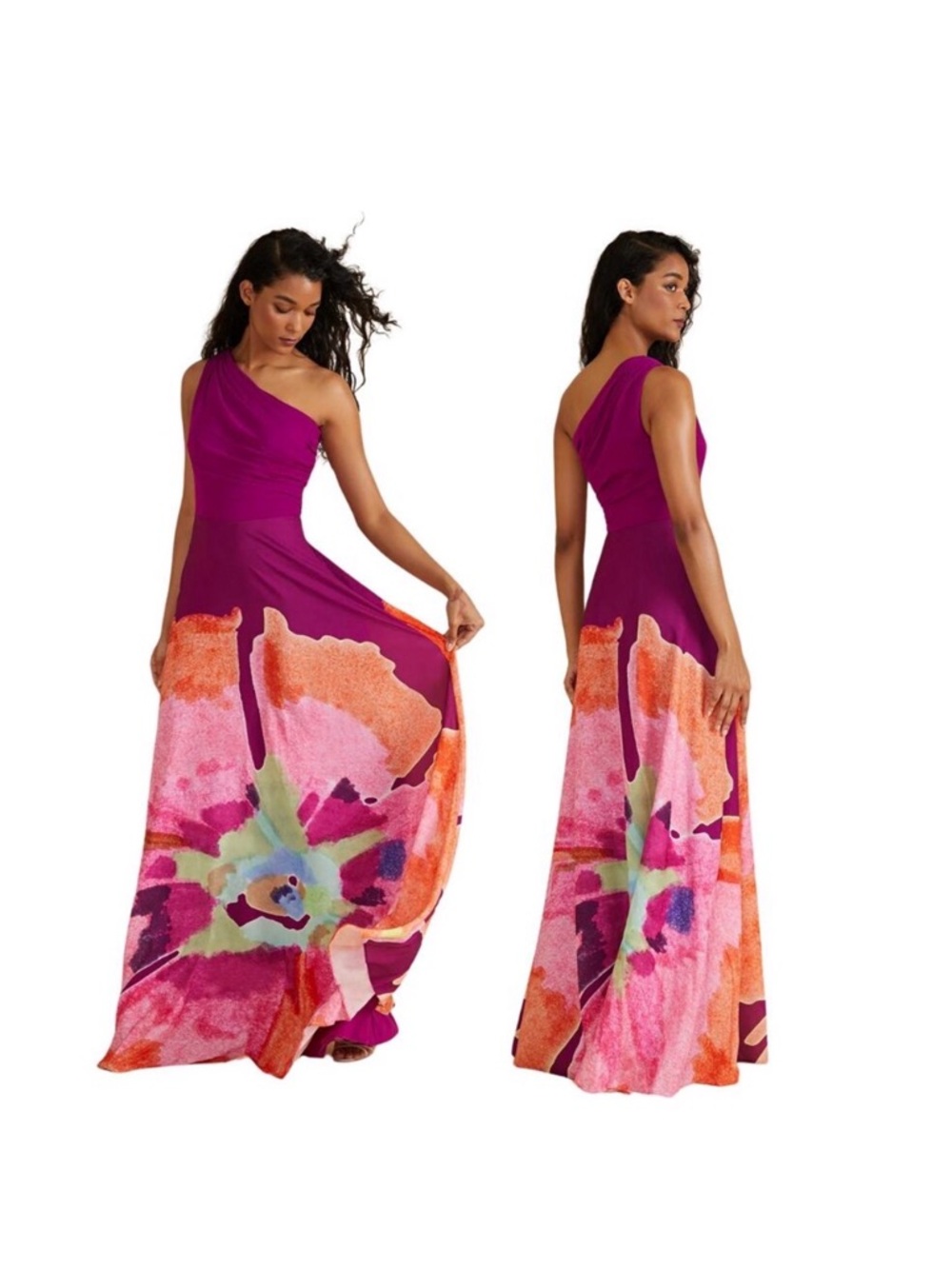 AMUR Atlas Gown in Stunning Magenta and Coral